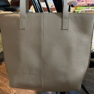 Daniella Ortiz Gray peppled leather tote 16”x14”, lined with deep purple satin